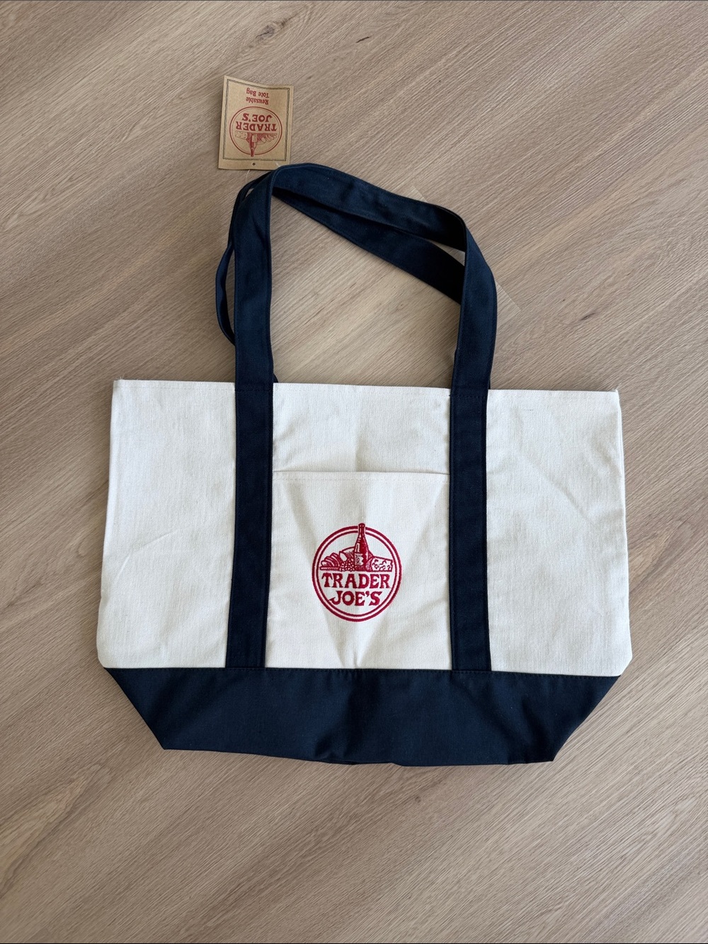 Trader Joe's Cream and Black Canvas Tote